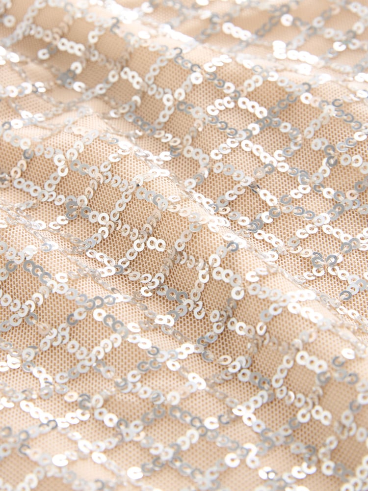 Cream Short Sleeve Sequin Dress - Image 7 of 7