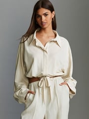 Ecru Relaxed Fit Drawstring Hem Shirt - Image 1 of 7