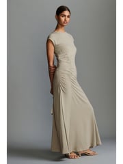 Natural Stone Ruched Cap Sleeve A-Line Maxi Dress - Image 1 of 7