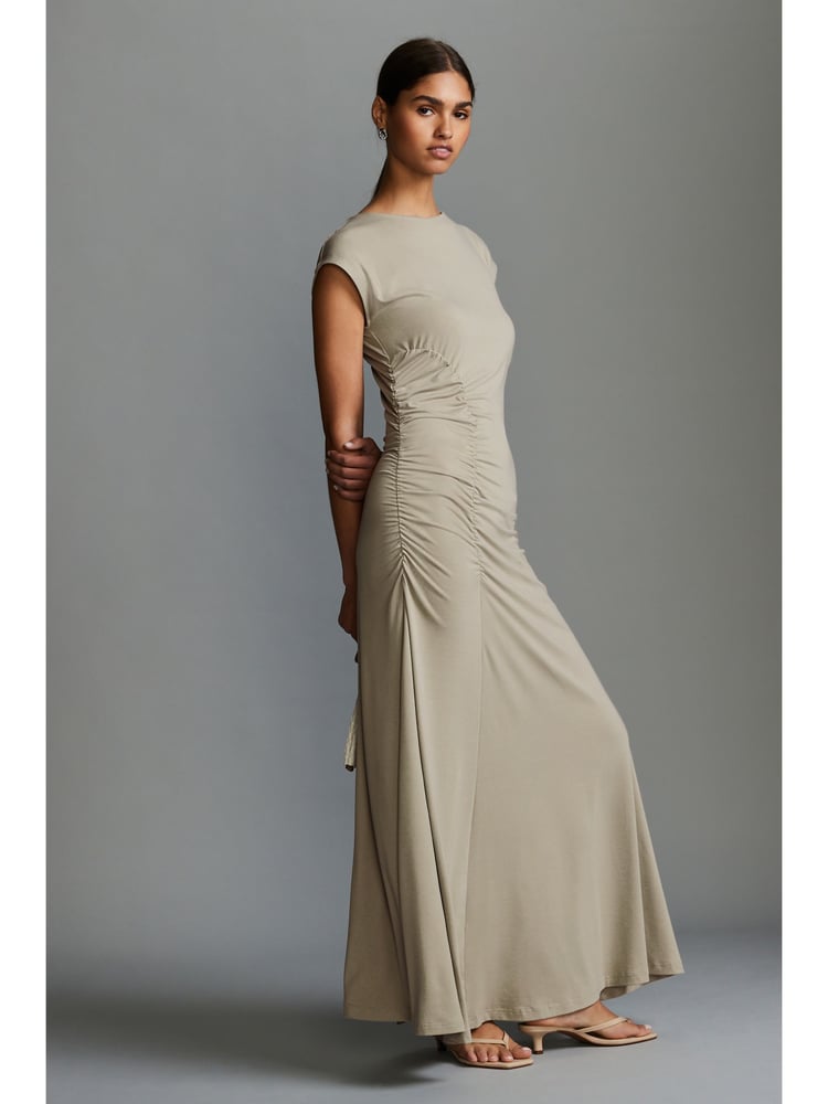 Natural Stone Ruched Cap Sleeve A-Line Maxi Dress - Image 1 of 7
