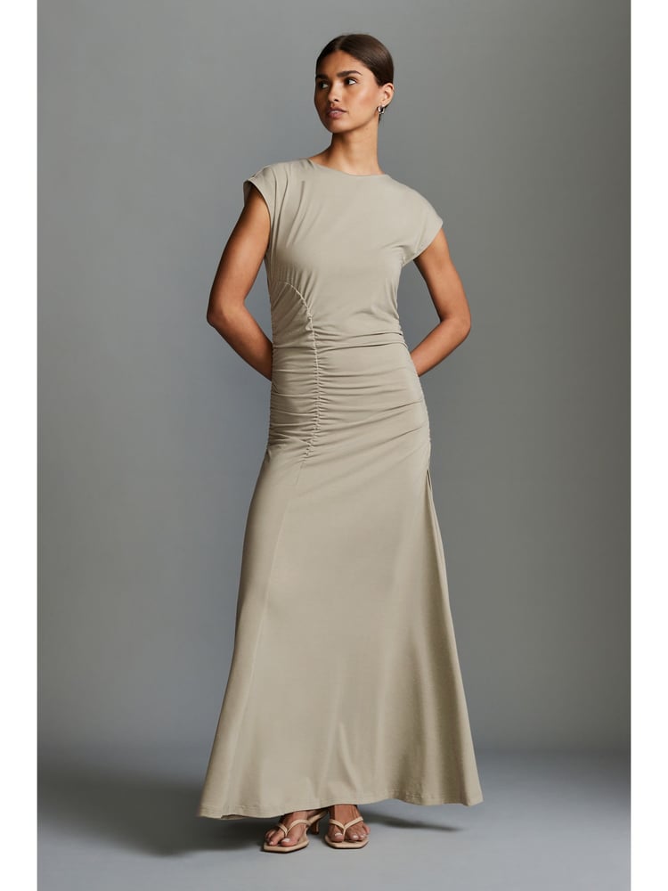 Natural Stone Ruched Cap Sleeve A-Line Maxi Dress - Image 2 of 7
