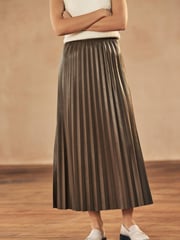 Tan Brown PU Pleated Midi Skirt - Image 3 of 7
