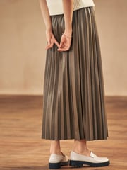 Tan Brown PU Pleated Midi Skirt - Image 4 of 7