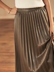 Tan Brown PU Pleated Midi Skirt - Image 5 of 7