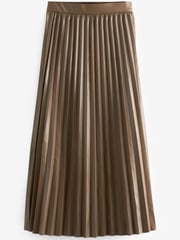 Tan Brown PU Pleated Midi Skirt - Image 6 of 7