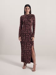 Pink Geo Sparkle Long Sleeved Ruched Midi Dress - Image 2 of 5