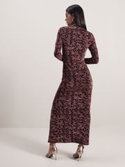 Pink Geo Sparkle Long Sleeved Ruched Midi Dress - Image 3 of 5
