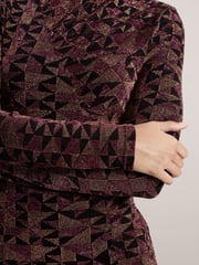 Pink Geo Sparkle Long Sleeved Ruched Midi Dress - Image 4 of 5