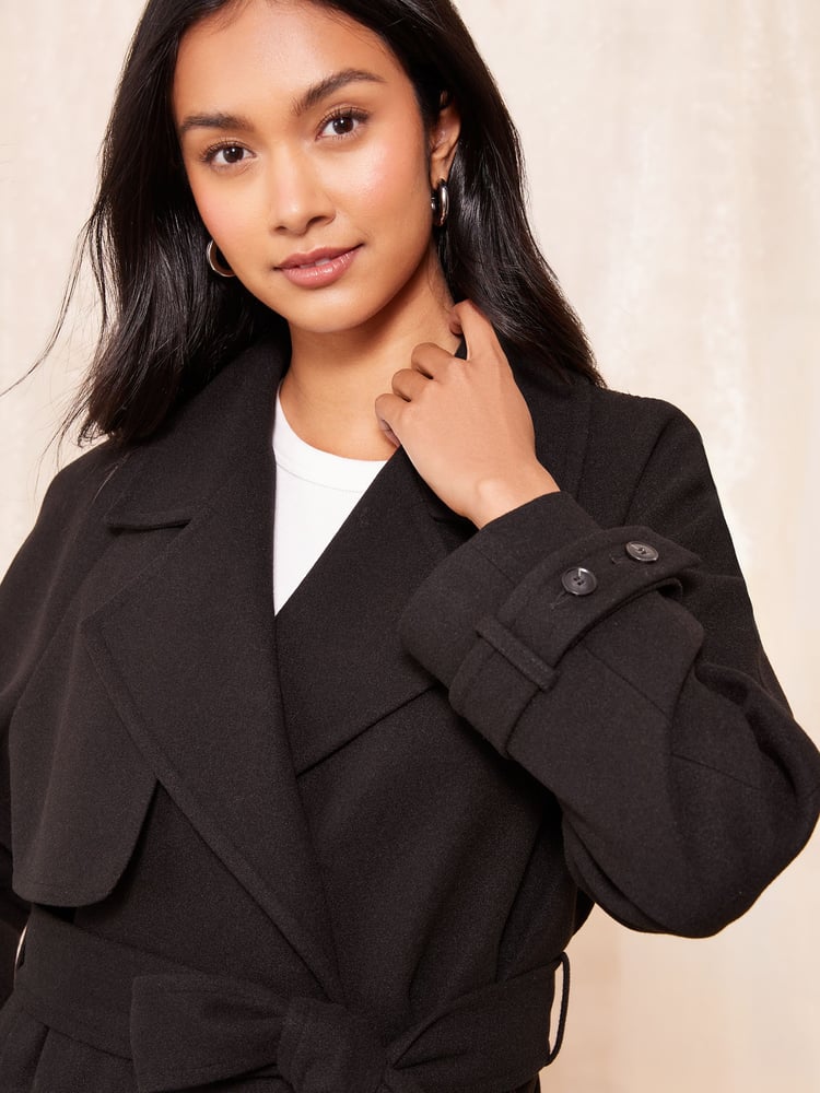 Friends Like These Black Belted Wrap Coat - Image 2 of 4 Friends Like These Black Belted Wrap Coat - Image 2 of 4