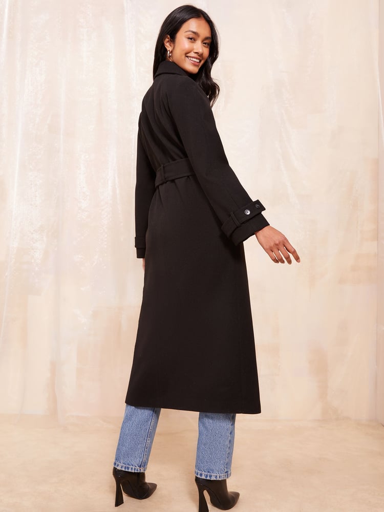 Friends Like These Black Belted Wrap Coat - Image 4 of 4 Friends Like These Black Belted Wrap Coat - Image 4 of 4