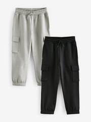 Black/Grey Regular Fit Slim Cargo Joggers 2 Pack (3-16yrs) - Image 1 of 7