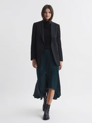 Reiss Teal Inga Satin High Rise Midi Skirt - Image 1 of 6