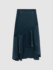 Reiss Teal Inga Satin High Rise Midi Skirt - Image 2 of 6