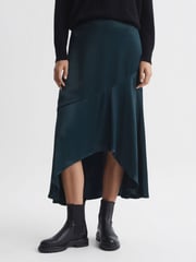 Reiss Teal Inga Satin High Rise Midi Skirt - Image 3 of 6