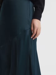 Reiss Teal Inga Satin High Rise Midi Skirt - Image 4 of 6