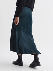 Reiss Teal Inga Satin High Rise Midi Skirt - Image 5 of 6