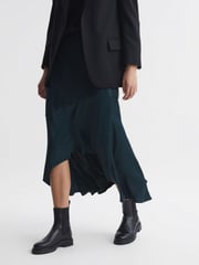 Reiss Teal Inga Satin High Rise Midi Skirt - Image 6 of 6