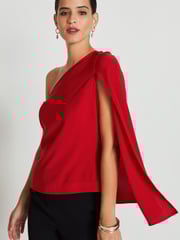 Red One Shoulder Cape Sleeve Top - Image 1 of 1