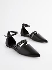 Black Forever Comfort® Point Toe Chain Trim Flats - Image 3 of 8
