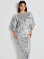 Silver Sequin Batwing Midi Dress - Image 1 of 9