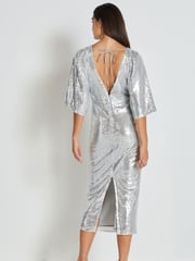Silver Sequin Batwing Midi Dress - Image 3 of 9