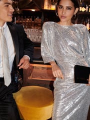 Silver Sequin Batwing Midi Dress - Image 5 of 9