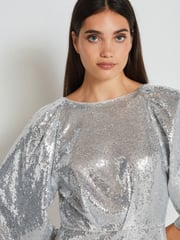 Silver Sequin Batwing Midi Dress - Image 7 of 9