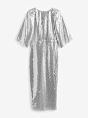 Silver Sequin Batwing Midi Dress - Image 8 of 9