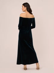 Adrianna Papell Green Velvet Off The Shoulder Gown - Image 2 of 7