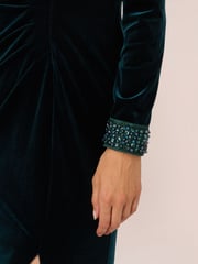 Adrianna Papell Green Velvet Off The Shoulder Gown - Image 5 of 7