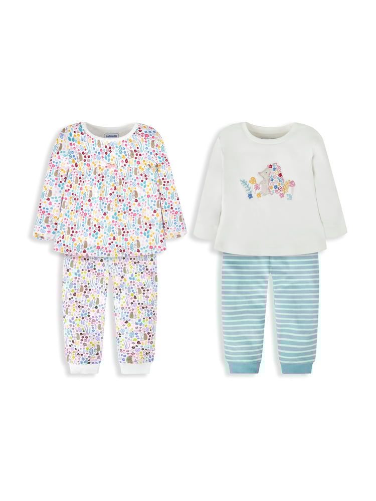 JoJo Maman Bébé Cream 2-Pack Hedgehog Jersey Pyjamas - Image 1 of 10