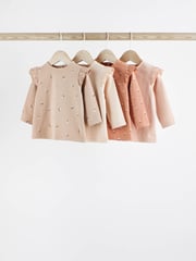 Rust Brown/Cream Baby Long Sleeve Tops 4 Pack - Image 1 of 7