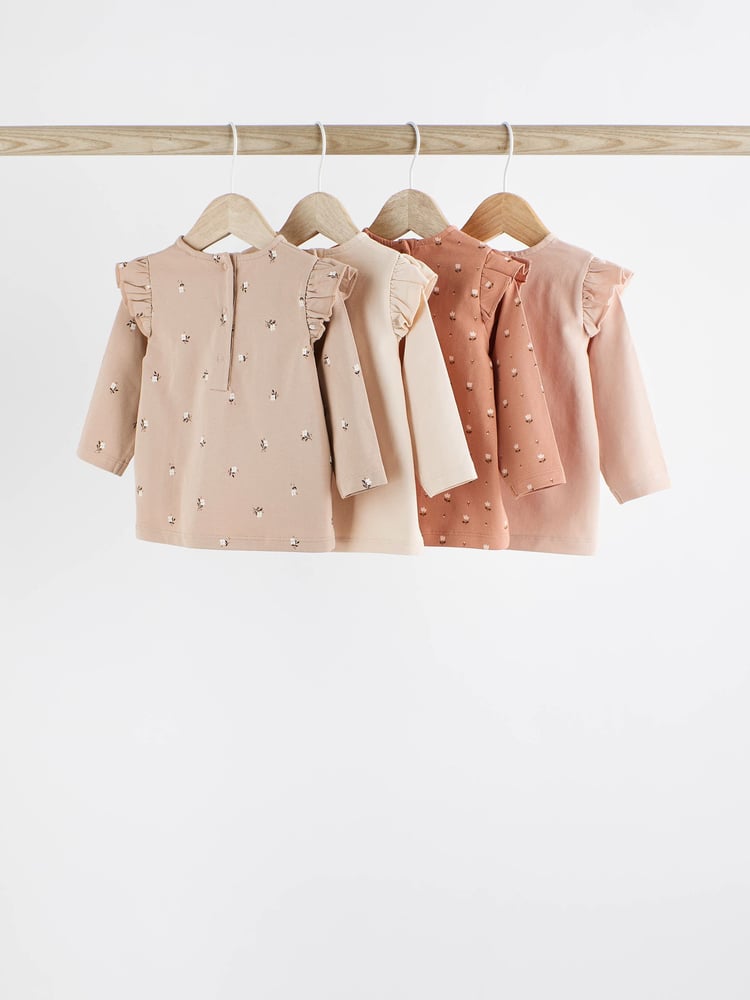 Rust Brown/Cream Baby Long Sleeve Tops 4 Pack - Image 2 of 7