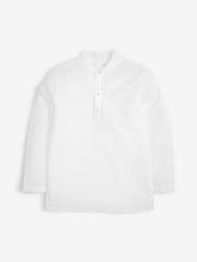 White Shirt Length Embroidered Boys Kurta (3-16yrs) - Image 4 of 6