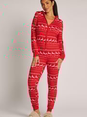 Boux Avenue Pink Fairisle Hooded Christmas Onesie Pyjamas - Image 1 of 5