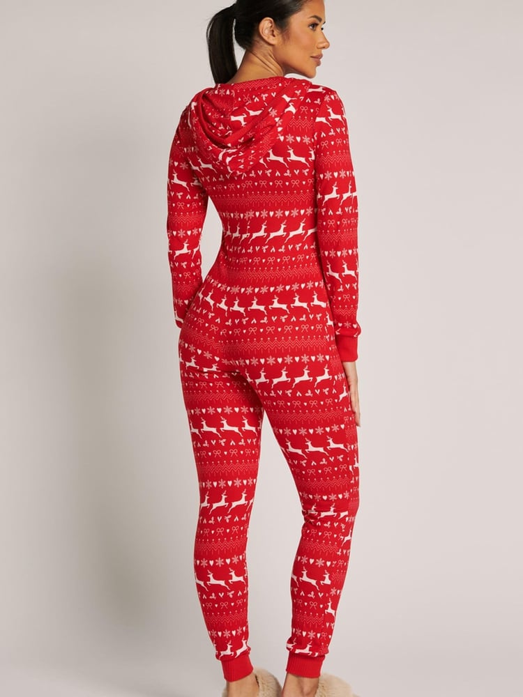 Boux Avenue Pink Fairisle Hooded Christmas Onesie Pyjamas - Image 2 of 5