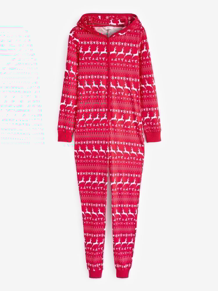Boux Avenue Pink Fairisle Hooded Christmas Onesie Pyjamas - Image 5 of 5
