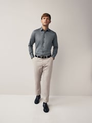 Charcoal Grey Slim Fit Textured Long Sleeve Single Cuff 100% Cotton Shirt' - Image 2 of 7