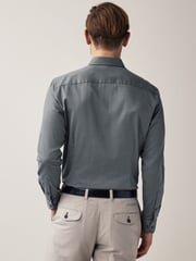 Charcoal Grey Slim Fit Textured Long Sleeve Single Cuff 100% Cotton Shirt' - Image 3 of 7
