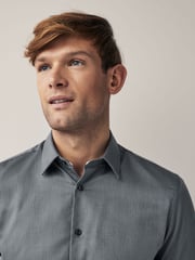 Charcoal Grey Slim Fit Textured Long Sleeve Single Cuff 100% Cotton Shirt' - Image 6 of 7