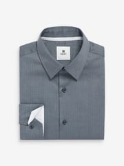 Charcoal Grey Slim Fit Textured Long Sleeve Single Cuff 100% Cotton Shirt' - Image 7 of 7
