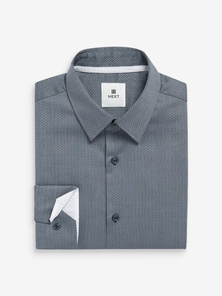 Charcoal Grey Slim Fit Textured Long Sleeve Single Cuff 100% Cotton Shirt' - Image 7 of 7