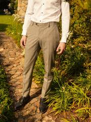 Taupe Brown Slim Fit Trimmed Check Suit Trousers - Image 1 of 5
