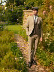 Taupe Brown Slim Fit Trimmed Check Suit Trousers - Image 2 of 5