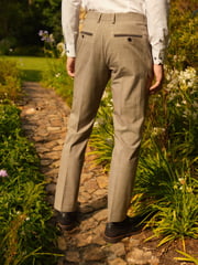 Taupe Brown Slim Fit Trimmed Check Suit Trousers - Image 3 of 5