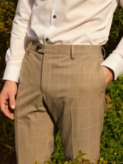 Taupe Brown Slim Fit Trimmed Check Suit Trousers - Image 4 of 5