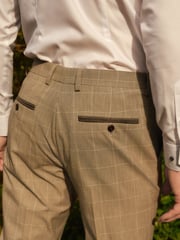 Taupe Brown Slim Fit Trimmed Check Suit Trousers - Image 5 of 5