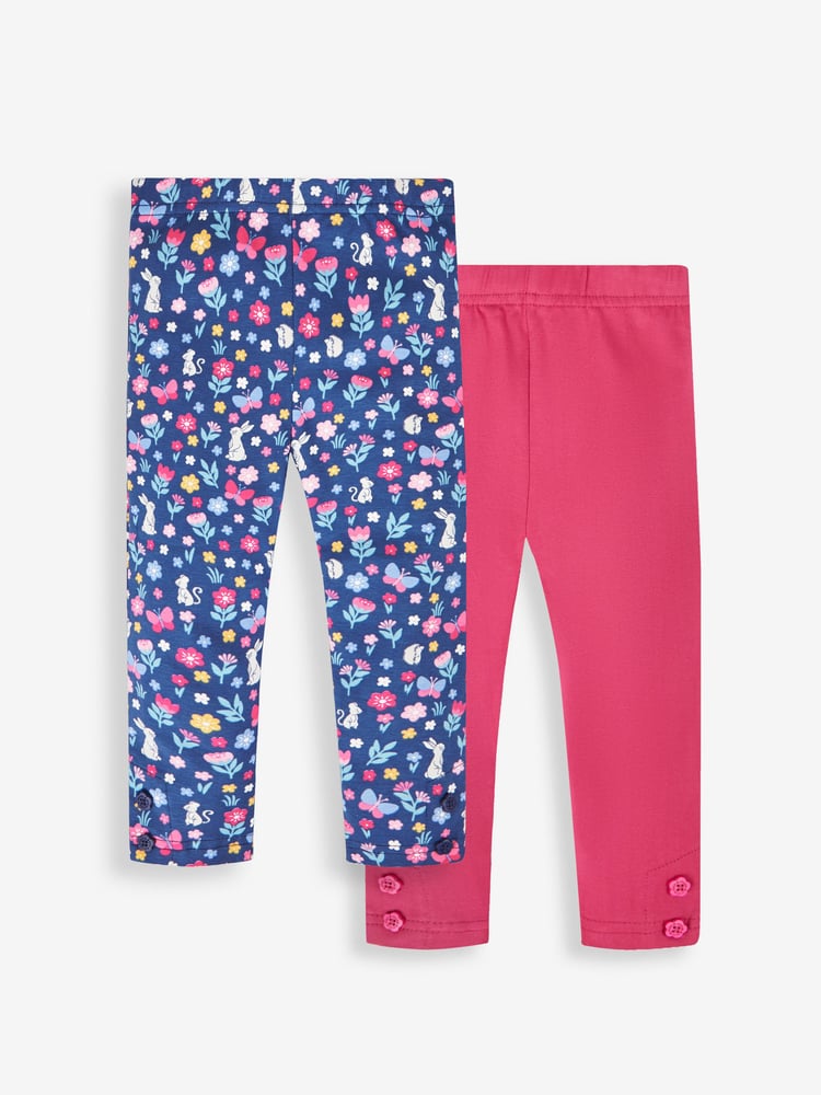 JoJo Maman Bébé Navy Blue Hedgerow & Berry Pink Girls' 2-Pack Leggings - Image 1 of 6