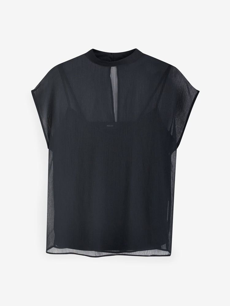 Black Sheer Layer Cap Sleeve Top - Image 5 of 5