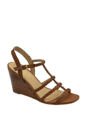 Ravel Brown Leather Wedge Sandals With Woven Straps - Image 1 of 3